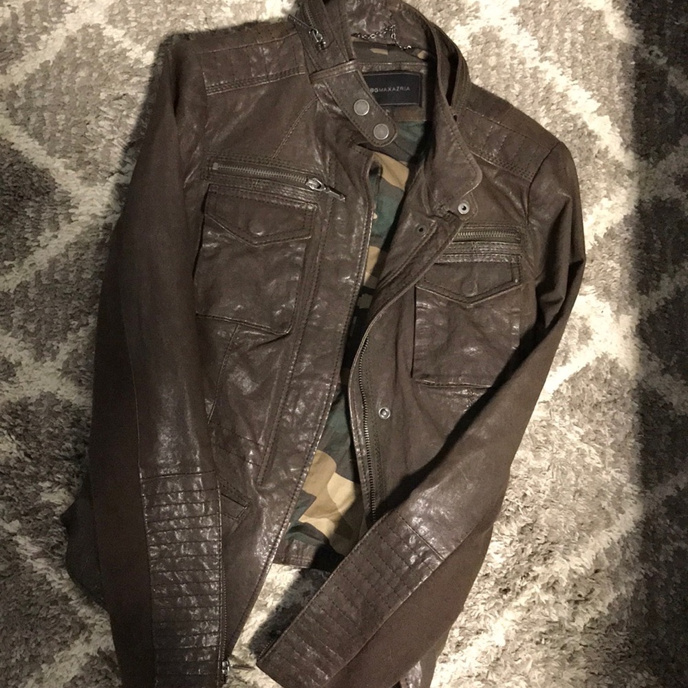 BCBG brown 100% leather jacket